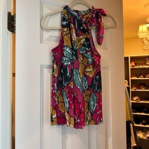 Maeve Women’s Pink Floral Tie-Neck Sleeveless Top